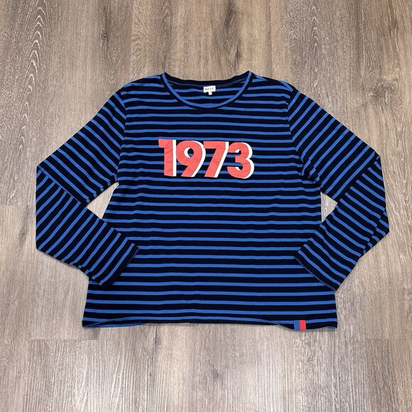 Kule Long Sleeve Shirt Womens XL Blue Striped 1973 Graphic Cotton - Picture 1 of 11